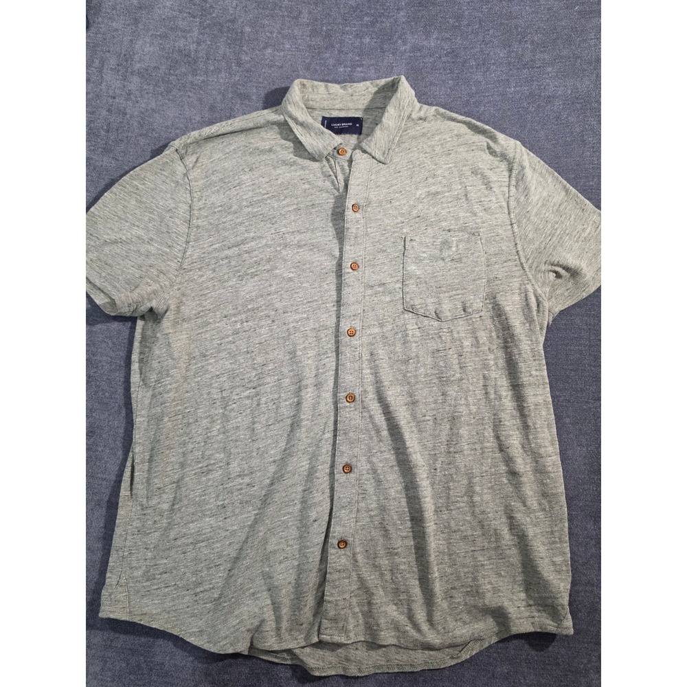 Lucky Brand Mens XL Green Heathered Knit Short Sleeve Button Down Shirt 7M62696